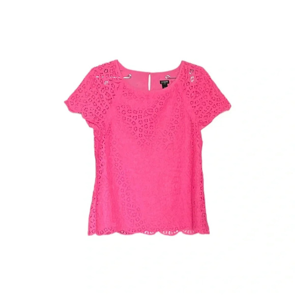 J. Crew Tops - J Crew Pink Lace Overlay Short Sleeve Blouse Women’s XS